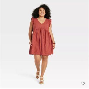 Women's Ruffle Short Sleeve Eyelet A-Line Dress - Knox Rose™ Red Size S 2